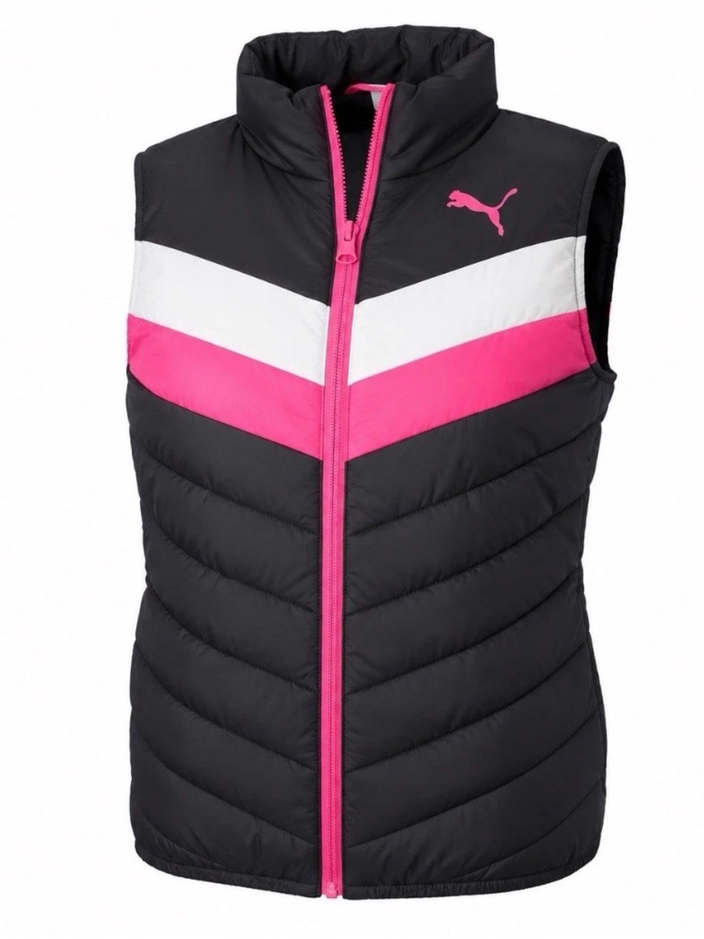 PUMA Girl's Black, Pink And White, Puffer Vest Size Medium  (10-12) New w Tags